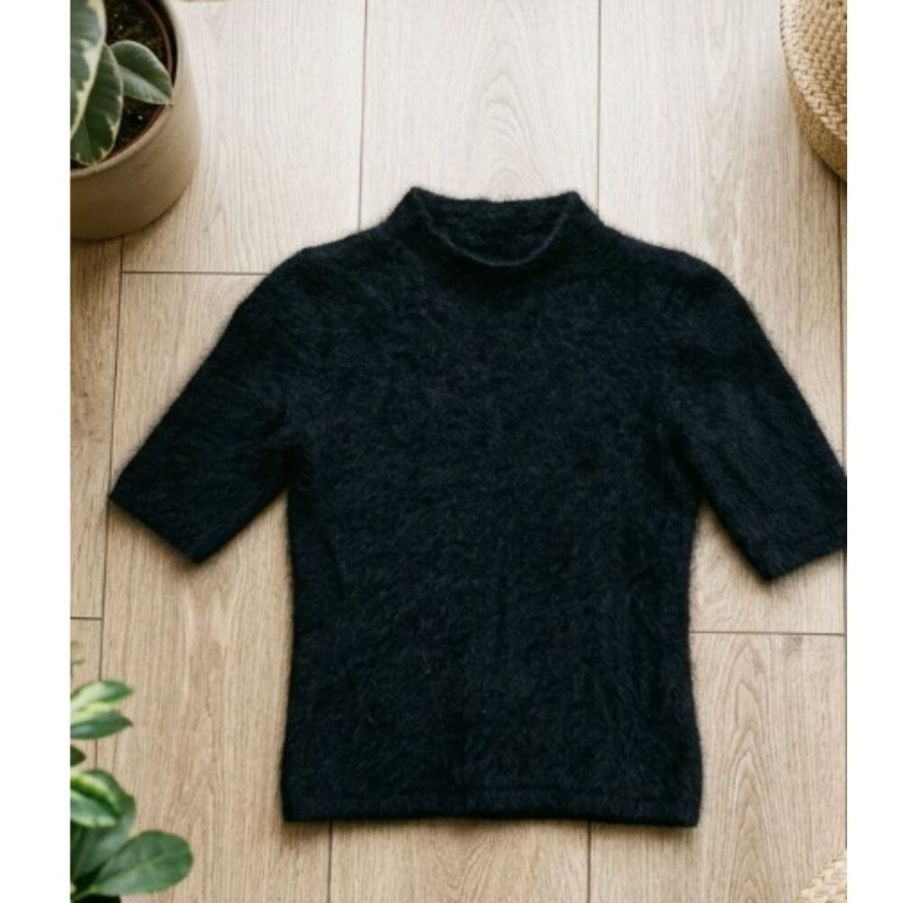 Vintage Caslon Alpaca Blend Fuzzy Mock Neck Sweater Black Size Small